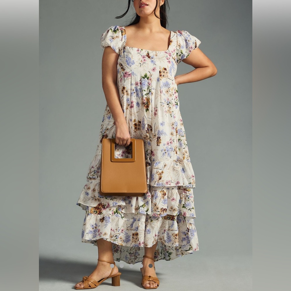 ✨SOLD✨ Floral Tiered Cap-Sleeve Dress by Anthropologie